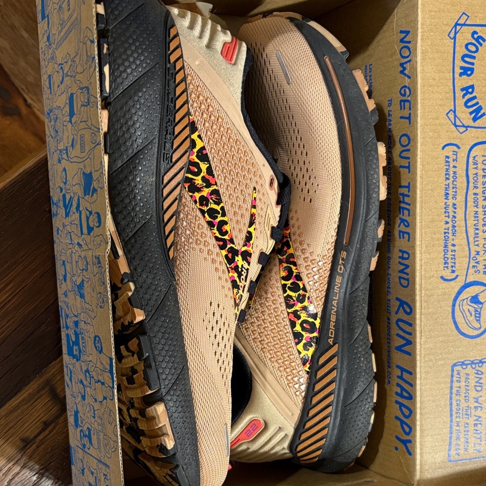 Brooks Tan and Black Sneakers with Leopard Print